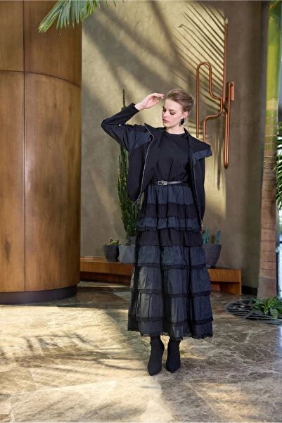 MissWhence Ruffle Detailed Jacket Dress Set Black 38807