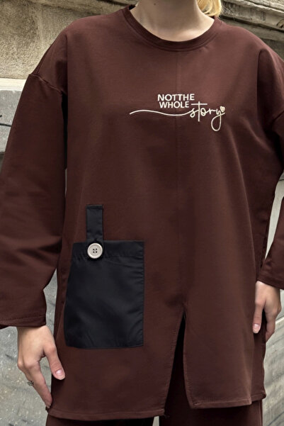 Chiccy Brown Round Neck Long Sleeve Printed Elastic Waist Two Thread Knitted Bottoming Top Suit 70-105 65-68