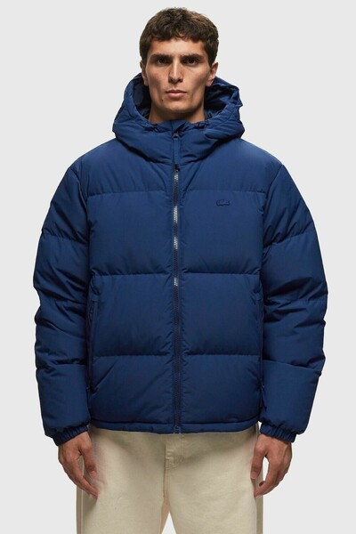 Lacoste Down Fill Jacket Goose down Filling Fixed Hooded Indigo Blue Coat