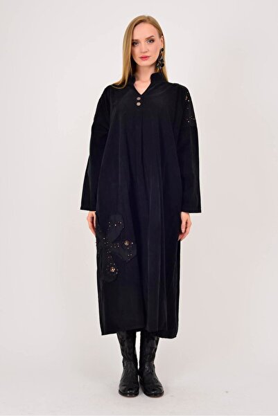 Park Moda 11444 ROCHIE DE CATIFELĂ CU DETALII DE PIELE DE PIELE DE CĂPĂTĂ, CU DETALII DE FLORELE LOVA