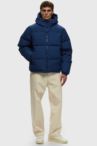Lacoste Down Fill Jacket Goose down Filling Fixed Hooded Indigo Blue Coat