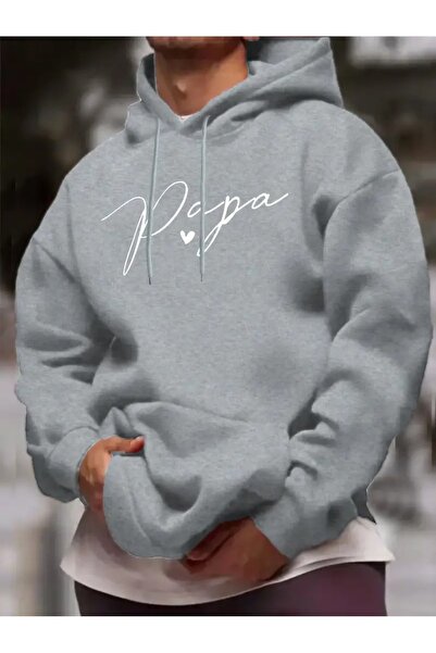 Massgai Unisex Papa Heart Printed Design Hooded Oversized Sweatshirt Hoodie