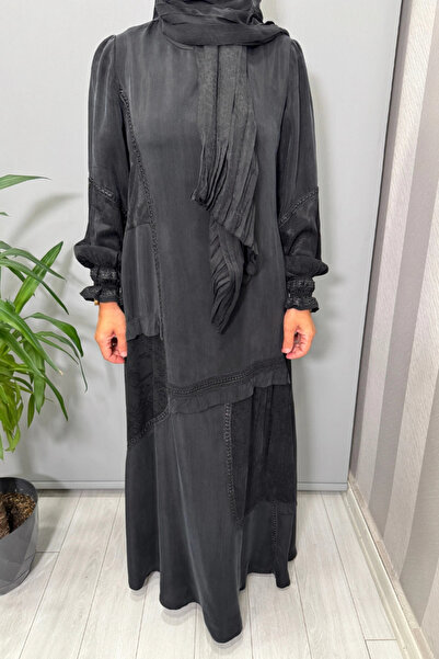 MissWhence Shawl Detailed Cupro Silk Dress Black 38818
