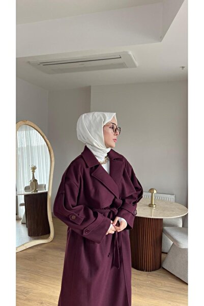 Molly Nelly Women's Long Collar Detailed Belted Cashmere Coat