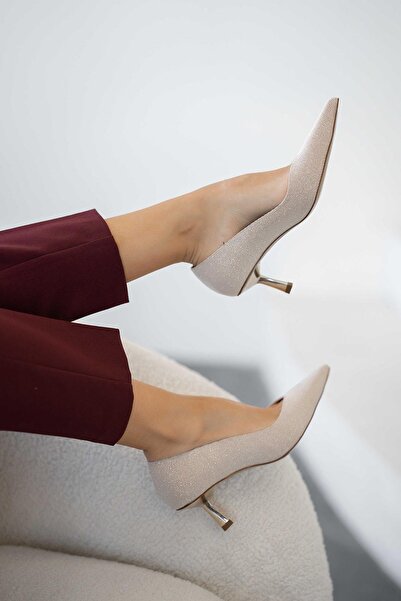 Parponi Ruby women's glitter fabric high heel evening shoes gold