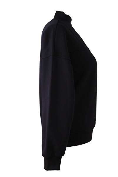 trender Mock Neck Zippered Black Women's Sweatshirt 26Kl71S95008