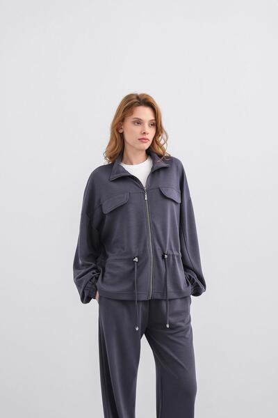 Basicpark Smoked Women's Full-Length Zippered Mock Neck Piece Premium Modal Top and Bottom Set