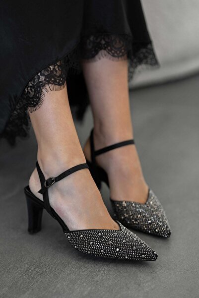 Parponi Riry Women's Stone Heeled Evening Dress Shoes Black