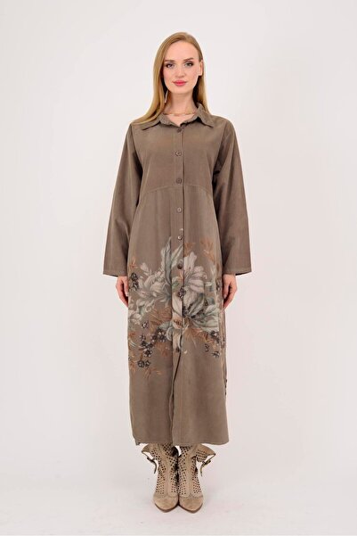 Park Moda 10974 ROCHIE CĂMĂȘĂ DE CATIFELĂ CU MODEL FLORAL LOVA