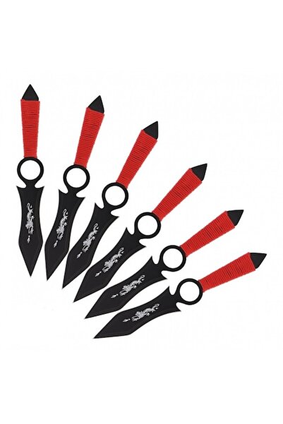 Ems Set of 6 Target Throwing Knives with Red Handles and Foot Grip Pouch