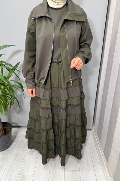 MissWhence Ruffle Detailed Jacket Dress Set Green 38807