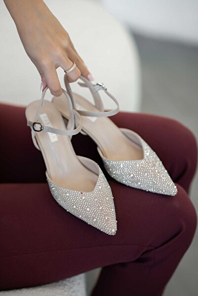 Parponi Riry women's bej heeled evening shoes with stones