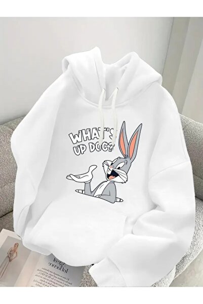 Massgai Unisex Bugs Bunny Printed Design Hooded Oversized Sweatshirt Hoodie