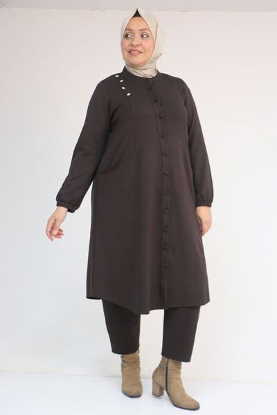 Eslina 53054 Μπουφάν Modal με κουμπιά σε μεγάλο μέγεθος - Καφέ