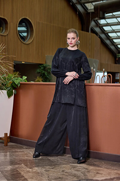 MissWhence Cupro Jacquard Tunic Set Black 38010