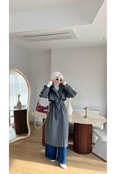 Molly Nelly Women's Long Collar Detailed Belted Cashmere Coat