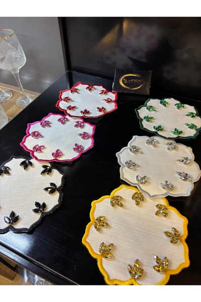 ARS HOME DEKOR Multi-Colored 6-Piece Coffee Presentation Tray Napkin, Cocktail Napkin, Colorful Stone Presentation Holder Napkin