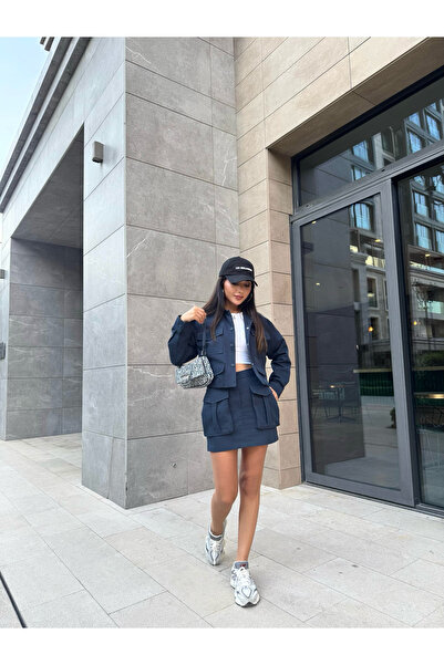 Edora Collection Cargo Cepli Ceket Mini Etek Takım