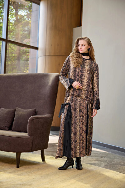 MissWhence Patterned Skirt Set Patterned Black 38003