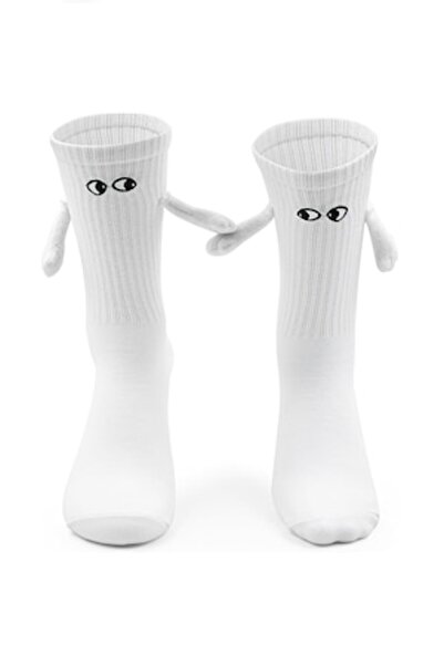 Xevo Magnetic Couple Socks with Embroidered Eyes, Unisex 36-43, White, One Pair