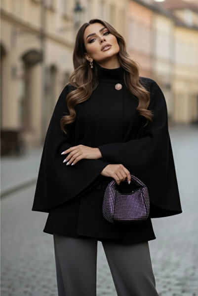 PASTELASTORE Gold Detailed Cashmere Cape Poncho 6100