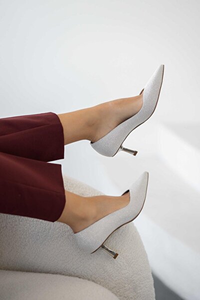 Parponi Γυναικεία βραδινά παπούτσια με τακούνι Ruby από ασημί ύφασμα ασημί