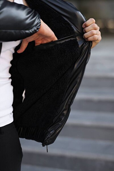 BASEL.CO Rain Windproof Fur Inside K Hooded Leather Puffer Coat