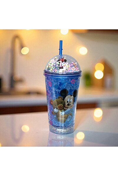 Kuzey Tacı Disney Mickey Mause Karakterli Simli ve Buz Hazneli Pipetli Bardak...