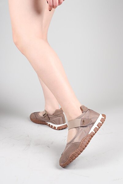 Birikon Madre Velcro Suede Paneled Parachute Ballerina Mink