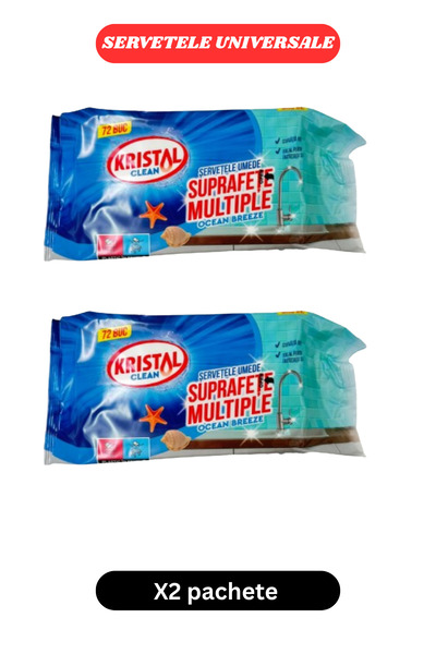 Kristal Clean Wet Wipes Multi-Surface Ocean Breeze 72pcs x2packs