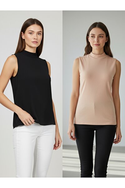 ENDAMIM 2 Pack Short Fishing Collar Combed Cotton Thin Soft Textured Lining / Underwear