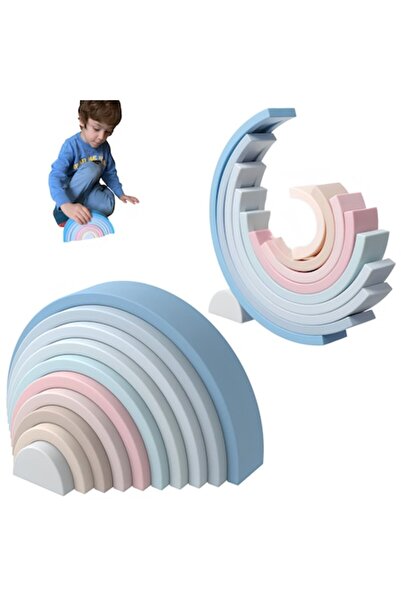 Arelair Magic Box Jucărie Curcubeu Silicon, Montessori 10 Piese, Dentitie și Stivuire, 6+ Luni