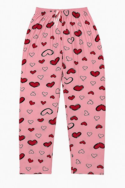 DERENE Women's Plus Size Heart Pattern Comfortable Cut Pajama Bottoms