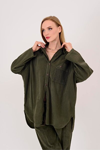 Park Moda 11439 Lova Fisto Detailled Tubular Velvet Shirt