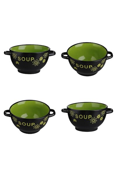 OEM Set of 4 Soup Bowls 700ml, Ceramic Black-Green, 'Soup' – Modern Design