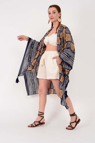 Park Moda An4012 Marine Geometric Pattern Poncho