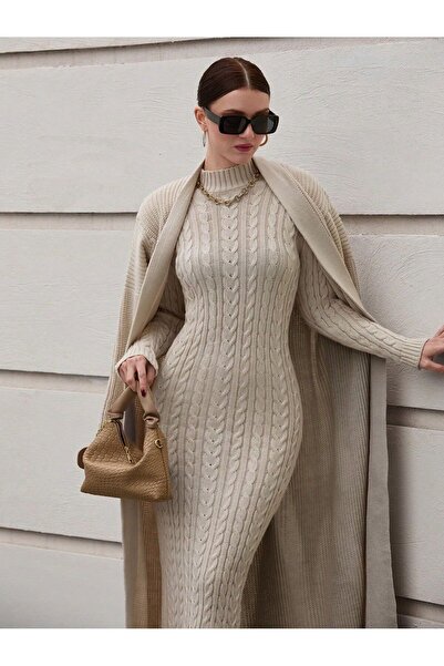 Jinx Wear Fashion Vintage Hair Braid Suspender Dress and Cardigan Acrylic Knitwear Set