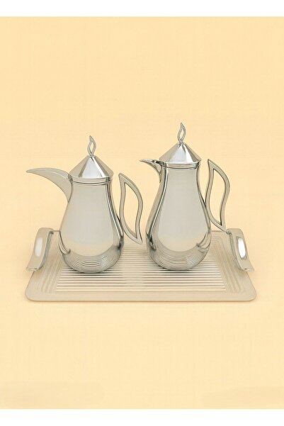 Generic High-end stainless steel tea and coffee thermos set with serving tray