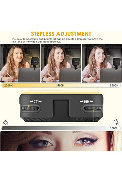 TERRION Video Conference Lighting Kit - Clip & Tripod, Dimmable Rechargeable USB Webcam Light