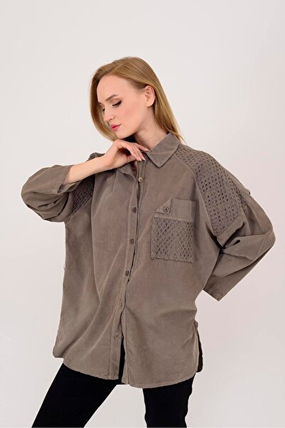 Park Moda 11439 Lova Fisto Detailled Tubular Velvet Shirt