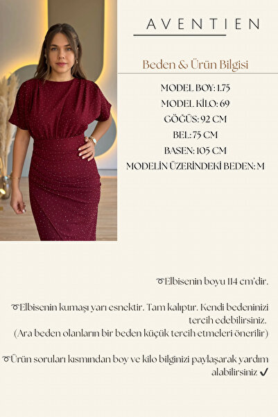 Aventien Draped Stoned Burgundy Midi Dress