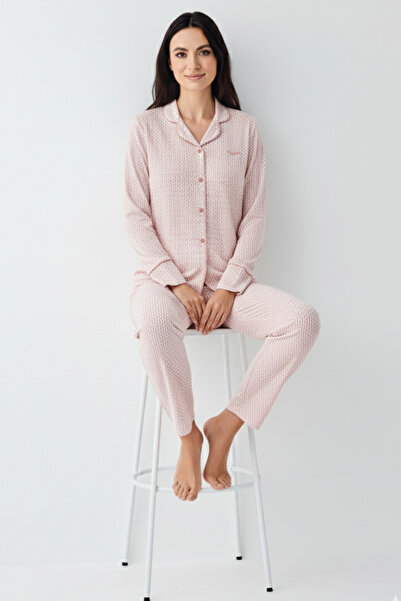 Pierre Cardin Women's Dusty Pink Buttoned Collar Modal-Cotton 2-Piece Pajama Set Vr.11.P90.C81.Y01