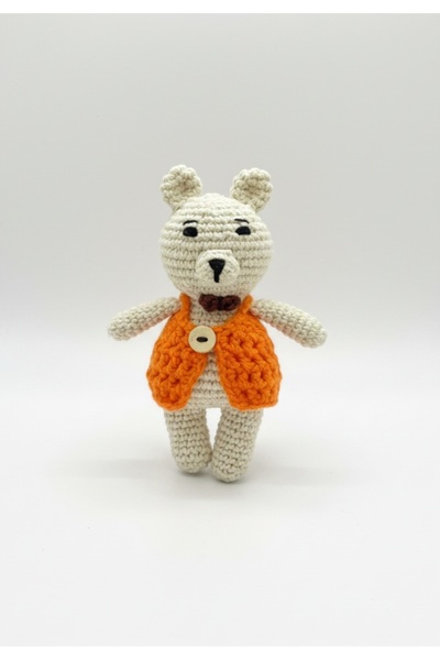 perasse Turuncu yelekli amigurumi ayı oyuncak 15 cm
