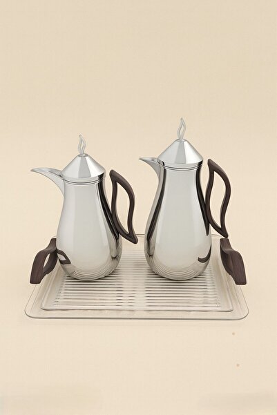 Generic High-end stainless steel tea and coffee thermos set with serving tray