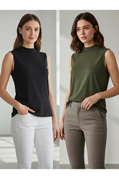 ENDAMIM 2 Pack Short Fishing Collar Combed Cotton Thin Soft Textured Lining / Underwear