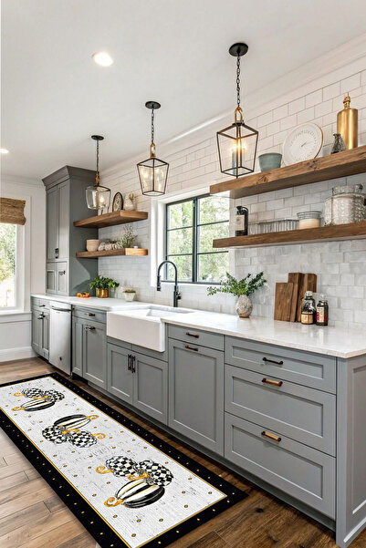 Kessy Home Studio Bal Kabağı Temalı Dijital Baskı Kaymaz Taban Halı Makinede ...