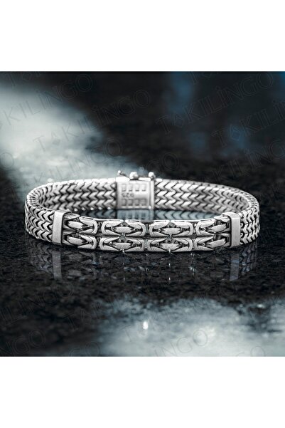 Takılingo 925 Ayar Gümüş El İşlemeli Örgü Zincir Model Erkek Bileklik