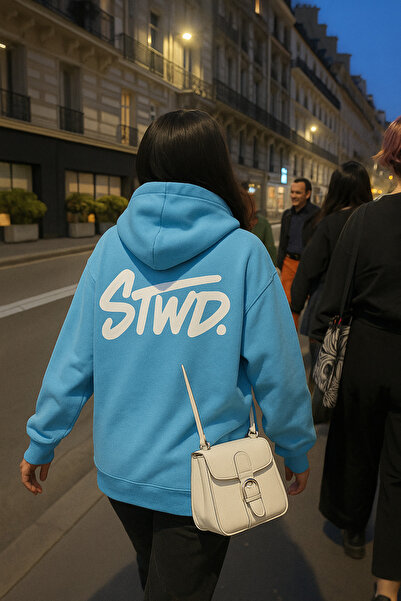 CLASSY.MODA Unisex 3 Thread O Oversized K Hooded Kangaroo Pocket Swnd Written Back B Printed Sweatshirt