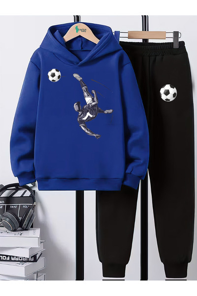 CACTUS COLLECTION Kapüşonlu Sweatshirt Çocuk Alt Üst Takım 3 İplik Pamuk Futbol