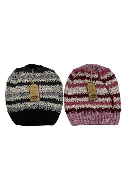irem içgiyim Women's Multi-Colored Knitwear Single Layer Beanie 2-Pack